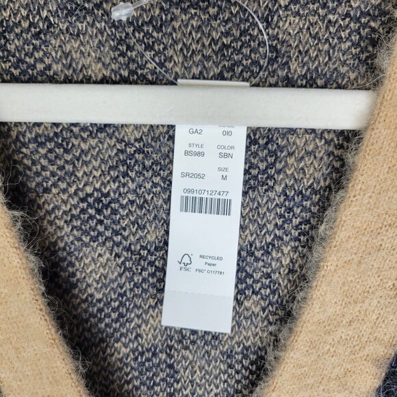 J. Crew Women's Medium Checkered V Neck Cardigan Sweater Wool Alpaca Blend - Picture 4 of 5